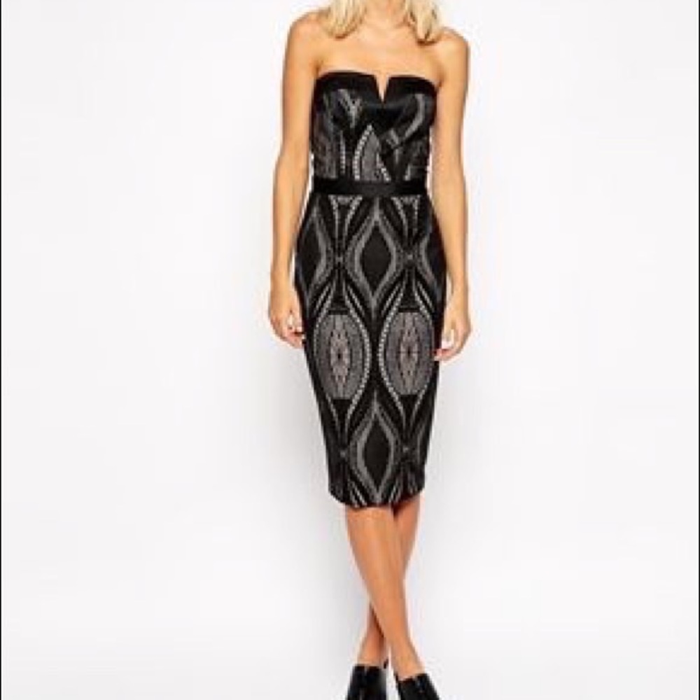 RIVER ISLAND black strapless lace midi